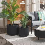 SAFAVIEH Outdoor Collection Lucca Black Cement Ficonstone Planter Pot Set of 2