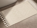 Savi Home Cotton Woven Jacquard Bathroom Rug, Woven Fringe Bathroom Mats, 100% Cotton, Non - Slip Bath Mat, Durable Thick Bath Mat 20”x38” with Fringes, Ivory