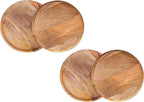 CLEENTABLE 11" Mango Wood Appetizer Plates Set of 4 - Handcrafted Round Plates for Salad, Dinner, Pasta, Dessert, Appetizer, Sushi, Fruit for Serving, Durable Dinnerware for Parties (Natural)