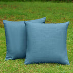 NiNi ALL Pack of 2 Decorative Outdoor Waterproof Pillow Covers Square Garden Linen Textured Cushion Sham Throw Pillowcase Set of 2 for Patio Farmhouse Garden Tent Couch 18x18 Inch Dark Blue