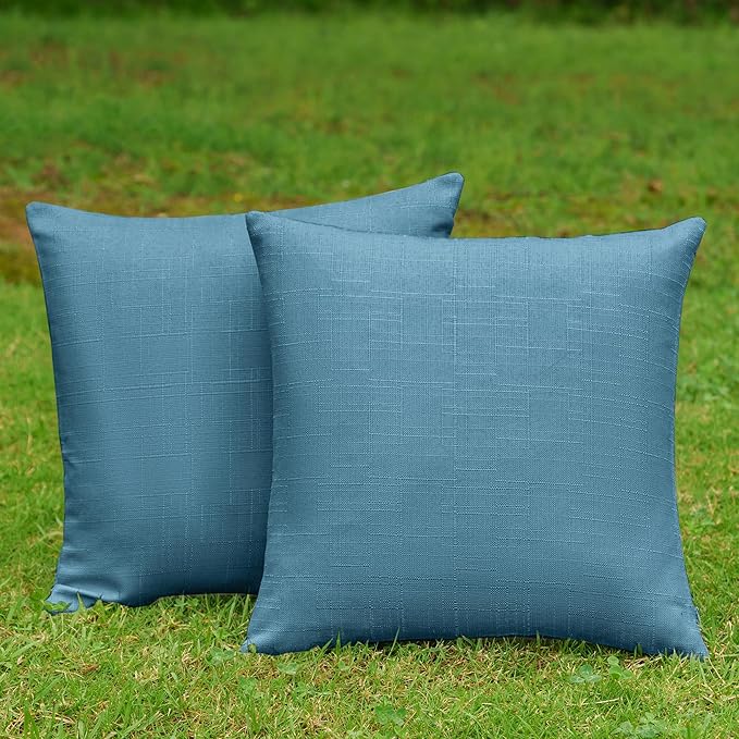 NiNi ALL Pack of 2 Decorative Outdoor Waterproof Pillow Covers Square Garden Linen Textured Cushion Sham Throw Pillowcase Set of 2 for Patio Farmhouse Garden Tent Couch 20x20 Inch Dark Blue