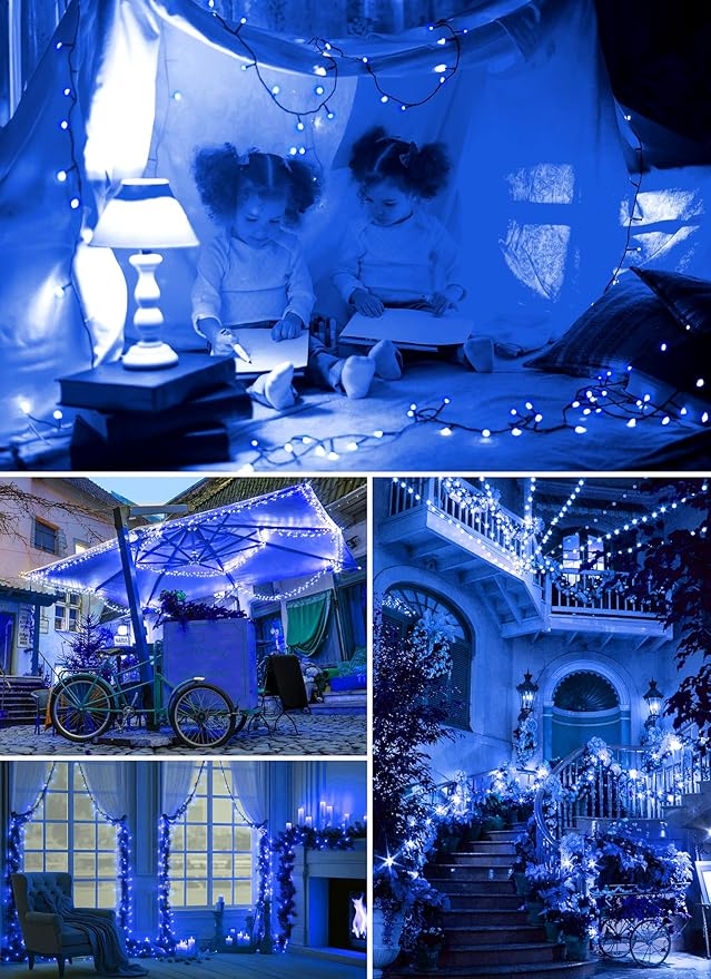 Brightown 100LED Solar String Lights Outdoor, Solar Powered Lights IP65 Waterproof for Party Garden Yard Home Holiday Tree Decoration Lighting (Blue, 100LED-2PACK)