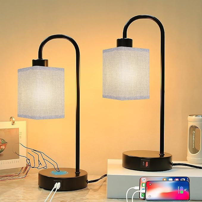 Square Lampshades Set of 2, Linen Lampshades L6.3"x W6.3" x H9.84" High, Easy Assembly Replacement Fabric Shades for Table Lamps Floor Lamps, Gray Color Shade