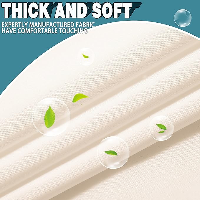 Extra Long No Hook Shower Curtain with Snap in Liner Set, Hotel Luxury Beige Fabric Shower Curtains for Bathroom with See Through Top Window, Washable, Waterproof 71W x 84H