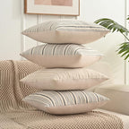 Tan Pillow Covers Farmhouse Linen Throw Pillow Covers Striped Outdoor Decorative Square Throw Pillows for Couch Sofa Bed 12x20 in Pack of 2 Cream and Beige
