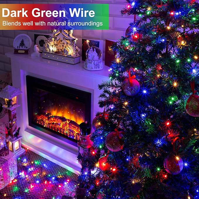 328FT 1000 LED Christmas Lights, Plug in Multicolor Christmas Tree Lights Outdoor with Timer and 8 Modes, Green Wire Waterproof String Lights for Indoor Yard Patio Xmas Holiday Decorations