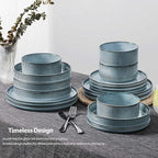 LIANYU Dinnerware Plates and Bowls Dishes Set, 24 Piece Elegant Stoneware Sets with Pasta Bowls for 6, Modern Ribbed Ceramic Dining Ware Dishware for Restaurant Wedding, Dishwasher Safe, Slate Blue