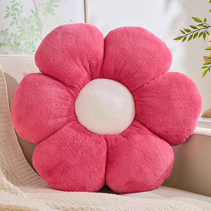 Hot Pink Flower Pillow 19.68 inch Flower Shaped Throw Pillows Daisy Plush Pillow Floor Pillows Seat Cushion Cute Aesthetic Decorative Throw Pillows for Bed Home Sofa Chair Couch Decor