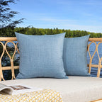 Kevin Textile Pack of 2 Decorative Outdoor Waterproof Checkered Pillow Covers Garden Cushion Sham Throw Pillowcase Shell for Patio Tent Couch 24x24 Inch Light Blue