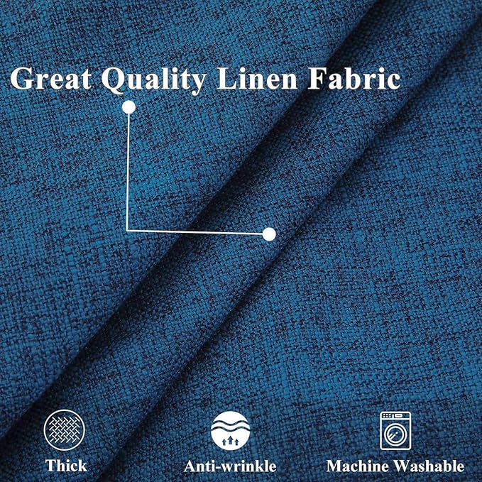 decorUhome Decorative Outdoor Throw Pillow Covers 20x20 Set of 2, Square Linen Rustic Neutral Farmhouse Euro Pillow Covers with Stitched Edge for Couch, Sofa, Living Room, Dark Blue