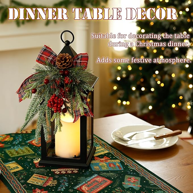 Christmas Lanterns Decorative Indoor, 14" Battery-Powered Waterproof Black LED Candle Lanterns with Timer for Patio & Outdoor, Vintage Hanging Lantern for Xmas Home Decorations, Transparent