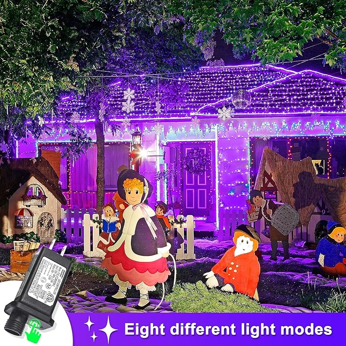 600 LED Purple Halloween Lights Indoor Outdoor, 197FT Halloween String Lights Waterproof 8 Modes Plug in Purple String Lights for Christmas Tree Bedroom Party Home Thanksgiving Decorations