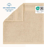 Cotton Paradise 100% Cotton Turkish Washcloth Set for Bathroom, 4 Piece Soft Absorbent Small Hand Face Towels Wash Rags, Beige
