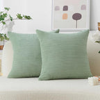 Home Brilliant Sage Green Throw Pillow Covers Couch Spring Pillow Covers Set of 2 Super Soft Striped Corduroy Pillowcases for Chair Couch Decor, 55cm, 22 x 22 Inch, Iceburg Green