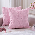 Pink Christmas Pillow Covers 18x18 Set of 2 Valentine Coquette Room Decor Cute Faux Fur Soft Aesthetic Bowknot Plush Preppy Fluffy Decorative Throw Cushion Case for Sofa Couch Bed Chair Living Room