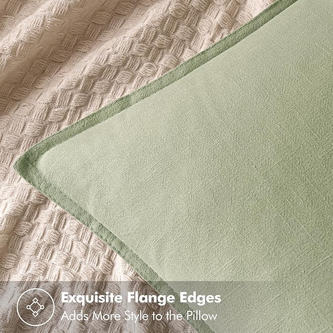 MIULEE Decorative Linen Euro Sham Pillow Covers 22x22 Inch Light Green Boho Farmhouse Neutral Couch Throw Pillows for Bed Pack of 2 Accent Modern Pillowcase Summer Sofa Livingroom Home Decor