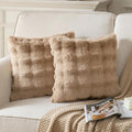 Pack of 2 Thick Plush Throw Pillow Covers Fluffy Wave Faux Fur Decorative Cushion Covers Soft Wool Pillowcase for Sofa Couch Livingroom 22x22 Inch Camel