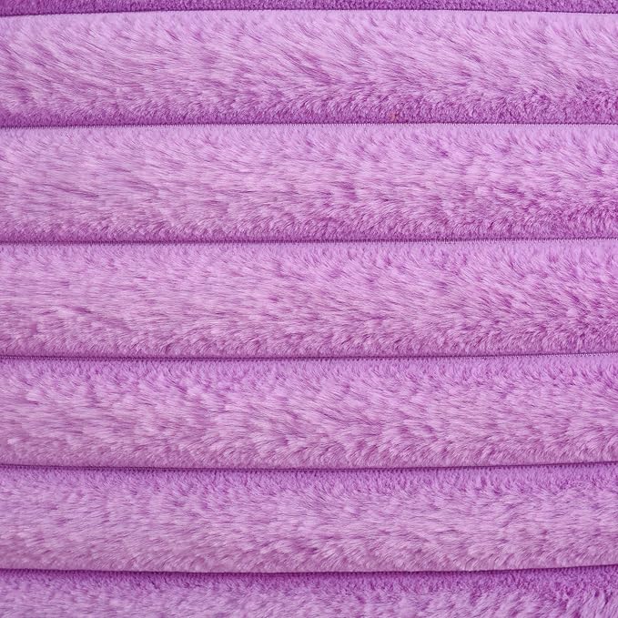 FUTEI Purple Striped Decorative Throw Pillow Covers 22x22 Inch Set of 2,Square Winter Decorations Couch Pillow Case,Soft Cozy Faux Rabbit Fur & Velvet Back,Modern Home Decor for Bed
