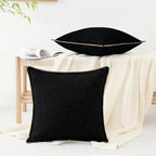 decorUhome Decorative Outdoor Throw Pillow Covers 20x20 Set of 2, Square Linen Rustic Neutral Farmhouse Euro Pillow Covers with Stitched Edge for Couch, Sofa, Living Room, Black