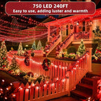240FT Christmas Lights Outdoor, 750 LED Christmas Tree Decoration Lights with 12 Modes & Timer Memory, Dimmable Plug in Waterproof LED Xmas Light for Yard Trees Wedding Party Holiday Red