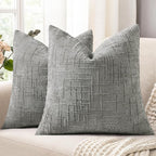 decorUhome Neutral Grey Chenille Throw Pillow Covers 24x24 Set of 2 Thick Textured Slubby Couch Pillow Covers Farmhouse Accent Modern Neutral Decorative Pillow Cases for Bed Sofa Living Room