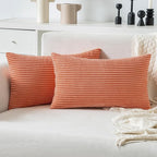 MIULEE Coral Red Corduroy Pillow Covers 12x20 Inch Set of 2 Super Soft Boho Striped Pillow Covers Decorative Textured Throw Pillows for Couch Cushion Bed Livingroom