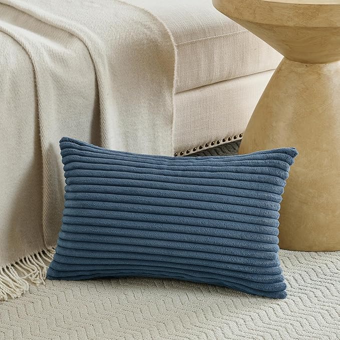 Fancy Homi Set of 2 Dusty Blue Boho Small Lumbar Decorative Throw Pillow Cover 12x20 Inch for Couch Bed Chair, Aesthetic Modern Bohemian Room Decor, Soft Fluffy Corduroy Rectangle Cushion Case 30x50cm