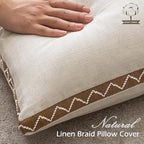 Decorative Neutral Linen Throw Pillow Covers 20x20 Inch Set of 2, Boho Farmhouse Pillow Covers with Braid Fringe for Sofa Bed Modern Couch Pillow Cases for Organic Home Decor