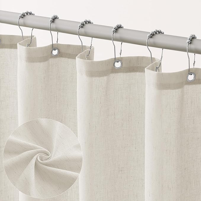 Neutral Linen Shower Curtain for Bathroom with Hooks Water Repellent Earthy Tone Simple Greige Bath Drapes Flax Burlap French Country Shower Curtain for Bathroom Taupe Greyish Beige,72x72 Inch