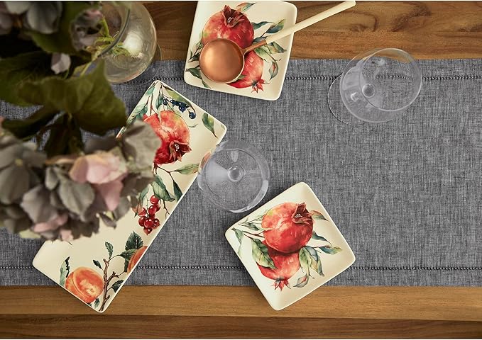 Solino Home Linen Table Runner 60 Inches - 100% Pure Linen Chambray Black Hemstitch Table Runner 14 x 60 Inch Ideal for Dresser and Coffee Tables - Fall, Halloween, Thanksgiving, Christmas - Milan