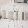 Boho Lumbar Pillow Covers Set of 2-12x20 Inch Sage Green Striped Decorative Farmhouse Coastal Accent Long Boho Throw Pillows for Couch, Neutral Textured Pillowcases for Bed, Sofa Home Decor