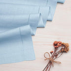 D'Moksha Homes Linen Powder Blue Table Runner 108 Inches Long - 100% Pure Linen 14 x 108 Inch Table Runner for Fall, Autumn and Halloween - Classic Hemstitch