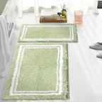 Tititex Luxury Sage Green White Frame Line Bathroom Rug, 20x32 inch + 16x24 inch 2 pcs Extra Soft and Absorbent Microfiber, Non-Slip Plush Shaggy Bath Carpet, Mats for Floor, Tub and Shower