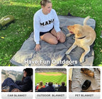 Waterproof Outdoor Blanket 82”X 55” Packable, Stadium Blankets for Camping with Quilted Fleece Lining, Large Windproof Emergency Throw Mat for Garss Picnic Hiking Road Trip, Machine Washable, Green