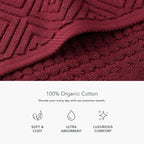 Texere 100% Organic Cotton Diamond Jacquard 700 GSM Luxury Bath Towel Sets - Ultra Soft and Absorbent Hotel and Spa Quality (Diamond, Merlot, 2 Bath Towels)
