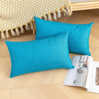 Kevin Textile Pack of 2 Outdoor Waterproof Throw Pillow Covers Decorative Square Outdoor Checkered Pillows Cushion Case Patio Pillows for Couch 12x20 inches 30x50 cm Peacock Blue