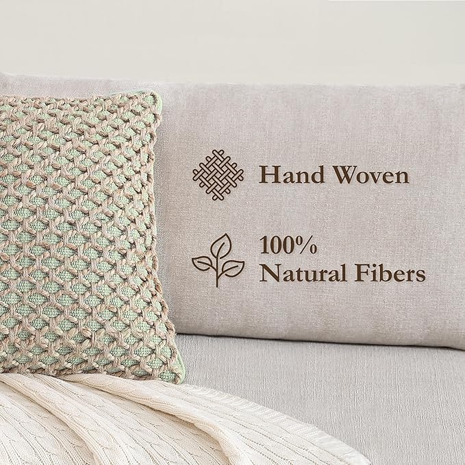 Boho Living Jada Decorative Throw, Includes Accent, Premium Woven Design, Living Room Décor, (1) 20" x 20" Pillow Cover with Insert, Sage Green