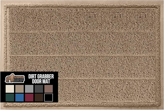 GORILLA GRIP Dirt Grabber Mesh Doormat, Low-Profile, Stain and Fade Resistant Heavy Duty Quick Dry Striped Doormats, Mats for Indoor or Outdoor Entry, Shoe Scraper, Garage Entrance Mat 47x35, Taupe