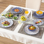 Sweejar 24 Pieces Ceramic Dinnerware Sets, Handmade Plates and Bowls Sets, Highly Scratch Resistant Dishes Set for Kitchen,Porcelain Dishwasher & Microwave Safe Dishes Set,Service for 8 (Vintage Blue)