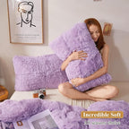 XeGe Faux Fur Lavender Throw Pillow Covers, Shaggy Fluffy Cushion Covers, Plush Furry Pillow Cases, Fuzzy Decorative Pillow Shams Zipper Set of 2 Sofa Bed Couch Living Room (18''x18'', Orchid Tint)