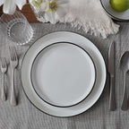 Famiware Saturn Dinnerware Sets, Plates and Bowls Sets for 4, 12 Pieces Stoneware Dish Set - Chip and Scratch Resistant, Microwave and Dishwasher Safe Tableware Set, White with Rim
