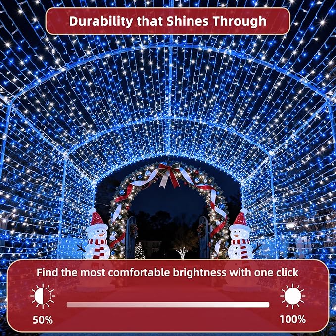 300 LED Outdoor Christmas Lights 75ft, 12 Lighting Modes Indoor String Lights Dimmable & Timer Memory, Outsite Waterproof Tree Lights for Xmas Garden Wedding Party Holiday Decorations Blue & White