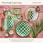 MACKENZIE-CHILDS Enamel Utensil Holder, Kitchen Utensil Holder for Countertop, Green-and-White Emerald Check