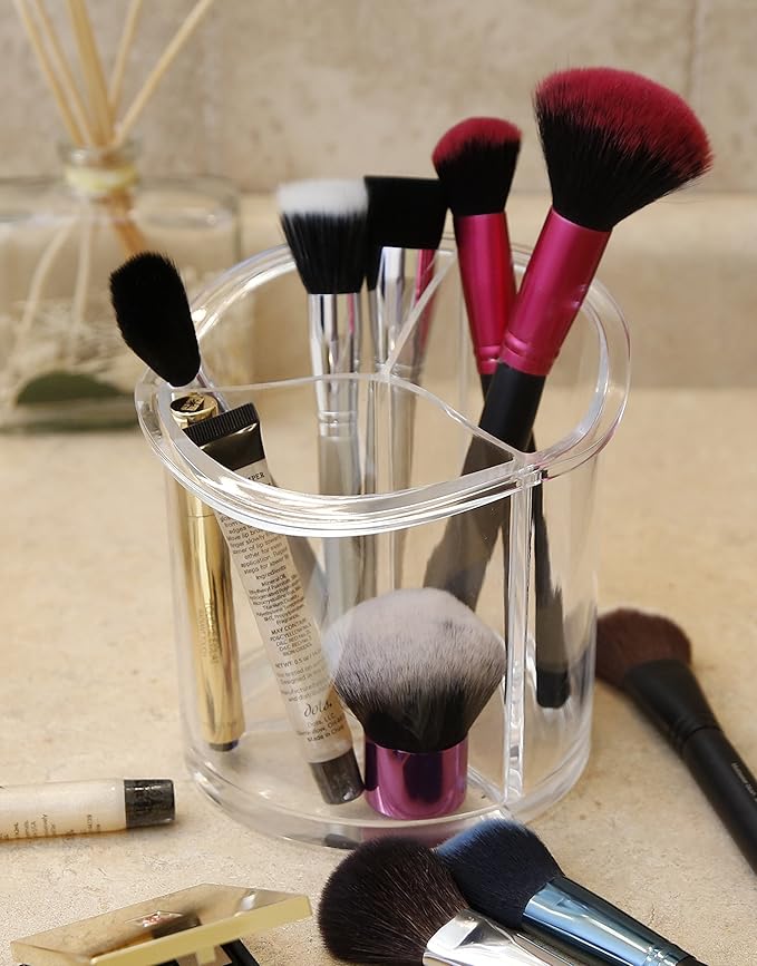 BINO The Triad' 3 Compartment Acrylic Makeup and Jewelry Organizer, Clear and Transparent Cosmetic Beauty Vanity Holder Storage, Clear