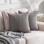 Home Brilliant 20 x 20 Pillow Covers Set of 2 Plush Corduroy Throw Pillow Covers Decorative for Couch Sofa Bed, 20x20 inch, Ash Grey