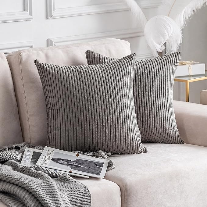 Home Brilliant Grey Pillow Covers 22x22 Soft Corduroy Square Decorative Throw Pillow Covers for Couch Sofa Bed Patio, 22 x 22 inch, Ash Grey