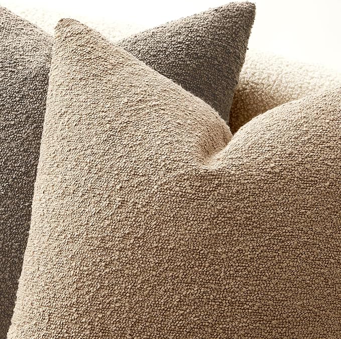 ANRODUO Pack of 2 Textured Boucle Throw Pillow Covers Soft Camel Decorative Accent Solid Pillow Cases Cozy Modern Couch Cushion Case for Chair Sofa Bedroom Living Room Home Decor, 18 x 18 Inch