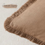 Woaboy Decorative Linen Fringe Throw Pillow Covers Boho Farmhouse Soft Cushion Covers Accent Pillowcases with Tassels for Living Room Couch Sofa Bed Chair,22x22 Inch Set of 2,Brown