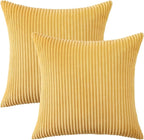 Mecatny Corduroy Decorative Throw Pillow Covers 22x22 Set of 2 for Sofa Living Room, Soft Neutral Boho Couch Pillow Covers for Home Decor, Mustard Yellow