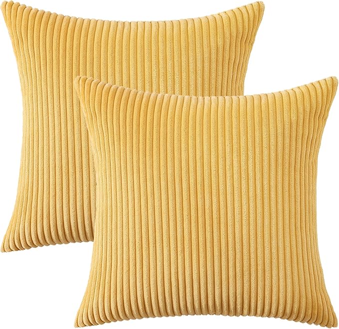 Mecatny Corduroy Decorative Throw Pillow Covers 26x26 Set of 2 for Sofa Living Room, Soft Neutral Boho Couch Pillow Covers for Home Decor, Mustard Yellow